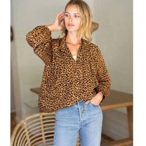 Emerson Fry India Collection  Emmaline Blouse Leopard Animal Print Top Sz M